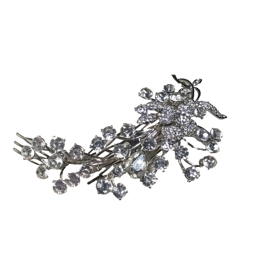 Rhinestone Hair Comb long Elegant Silver Tone Hair Barrette Wedding Prom